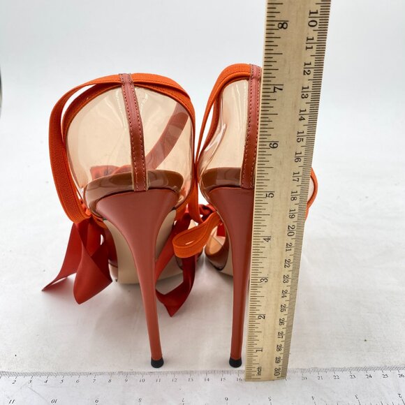 FSJ Orange Clear High Heel Pump D'Orsay Pointed Toe Ankle Strap Lace Up Sandal - Picture 4 of 7